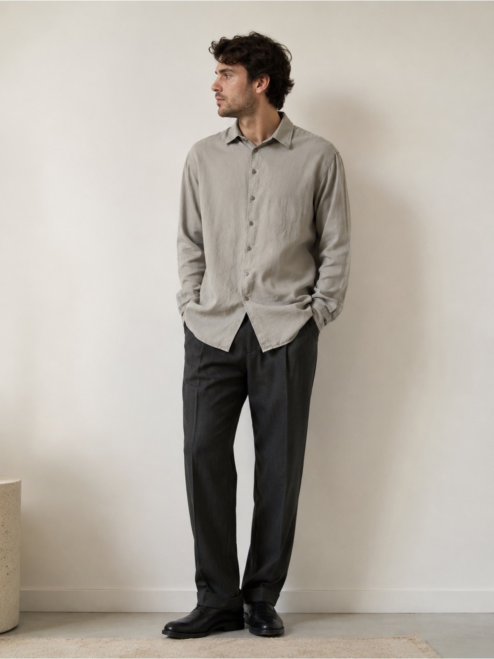 Pronto Uomo Light Beige Linen Shirt classic neutral sz large summer